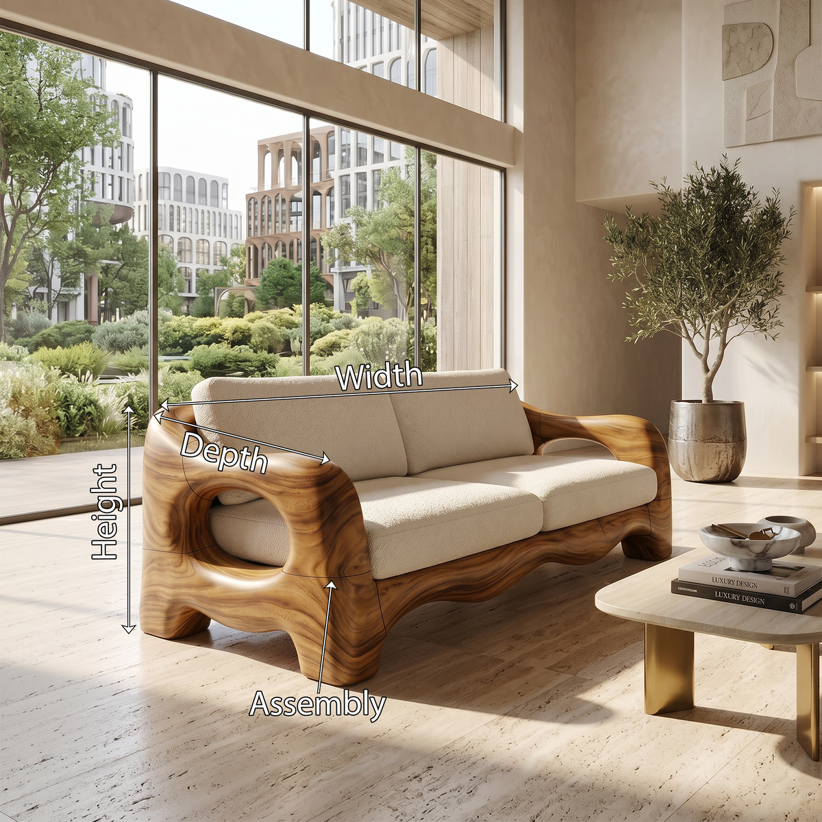 Contemporary Curved Wood Sofa Urban Apartment Interior