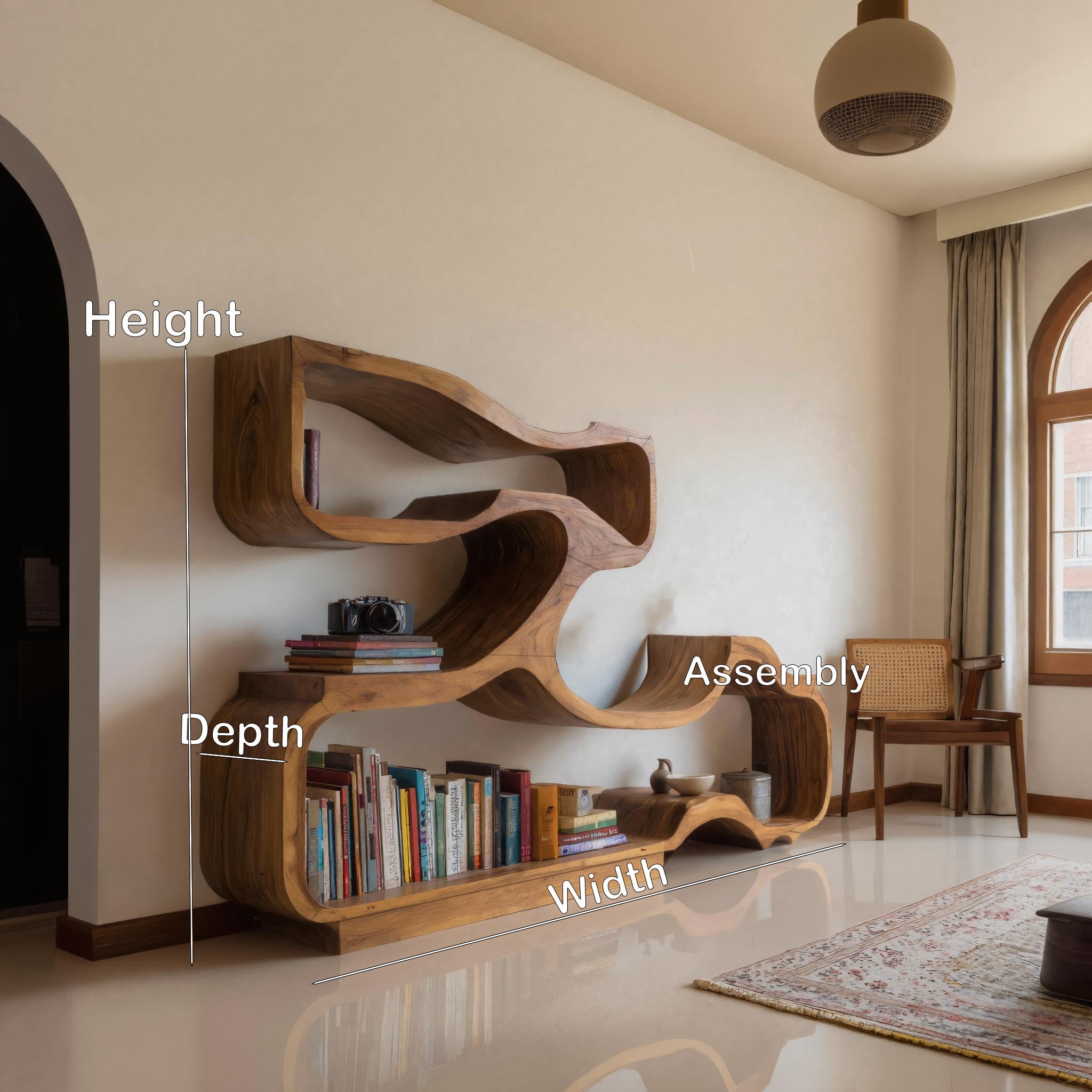 Artistic Bookshelf With Flowing Design For Living Room