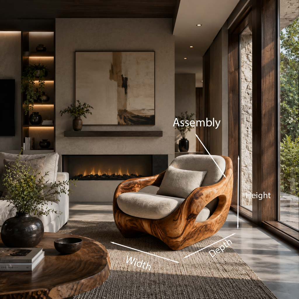 Artistic Organic Lounge Seating Open Carved Frame For Living Room