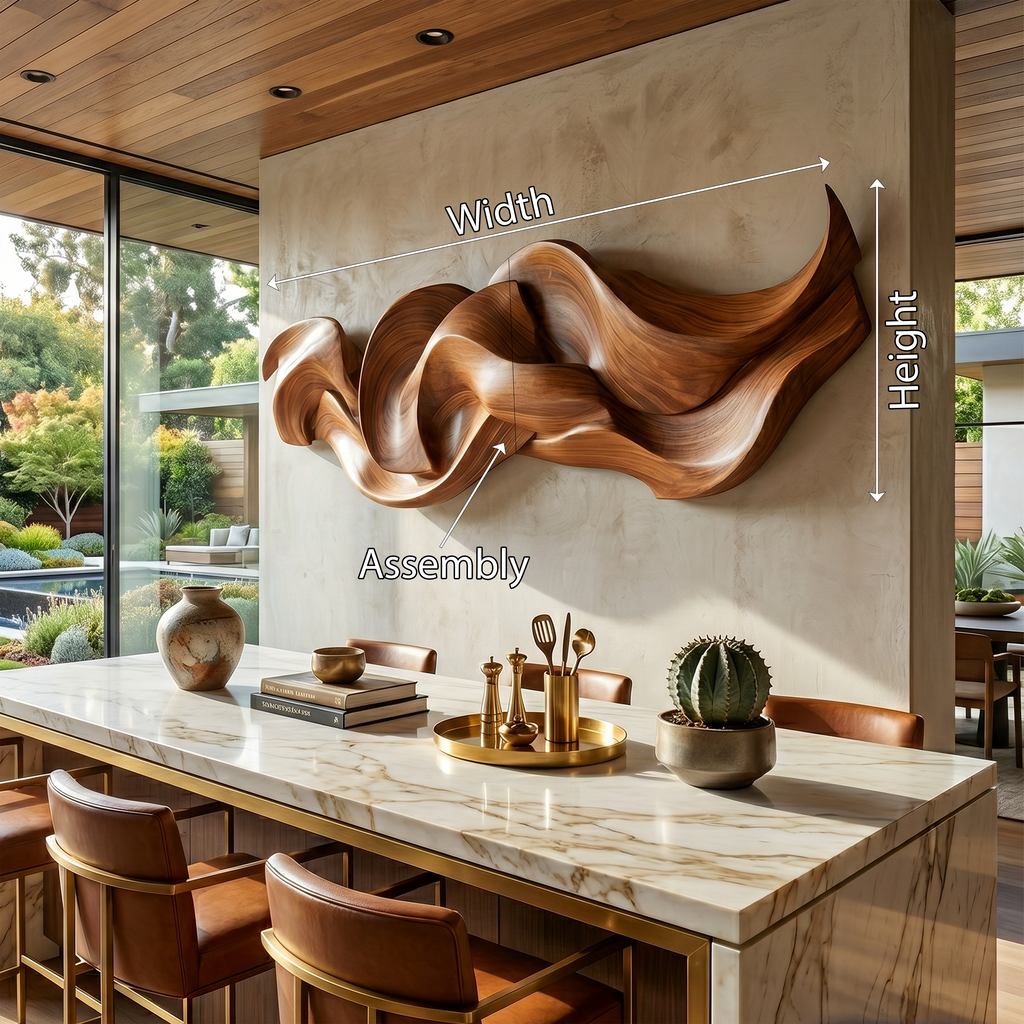 Contemporary Organic Ribbon Wood Wall Art Dining Room Interior Decor