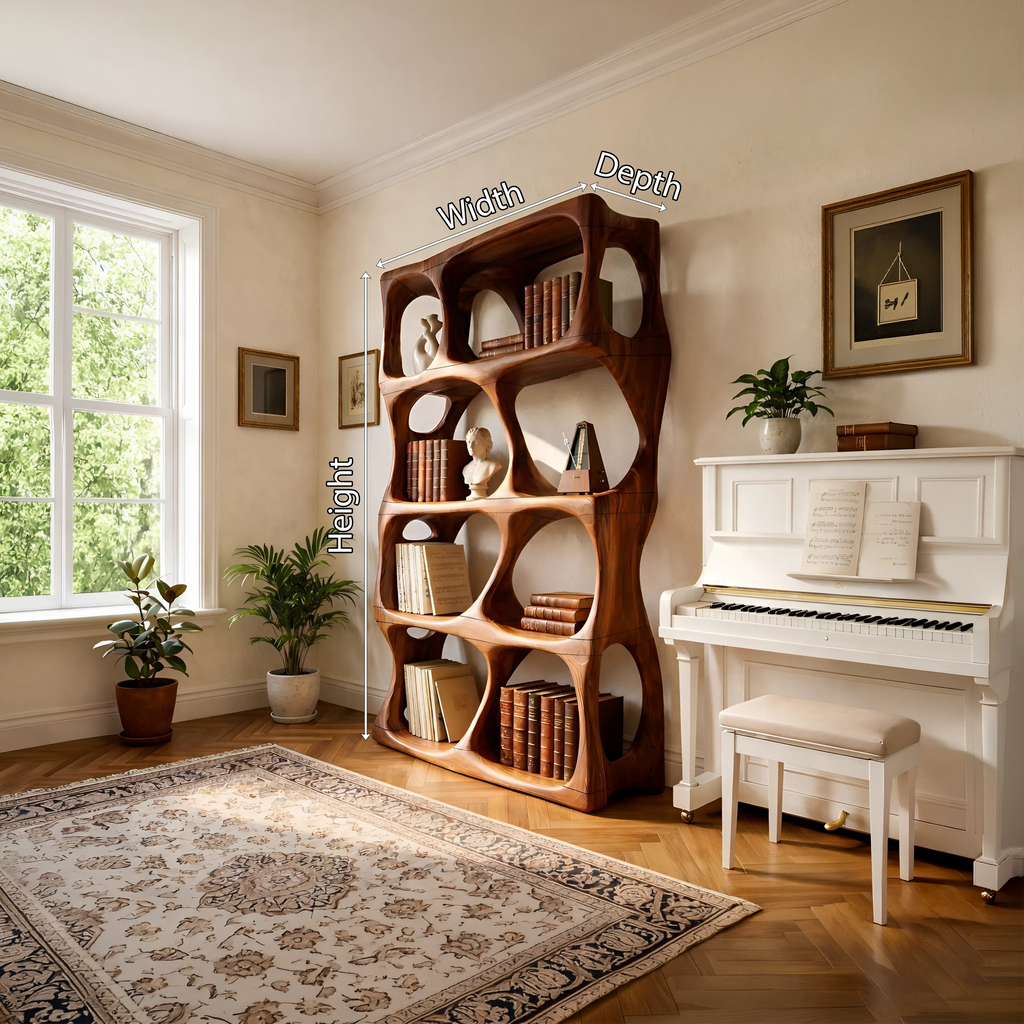 Contemporary Handcrafted Bookcase Display Organizer For Study Room