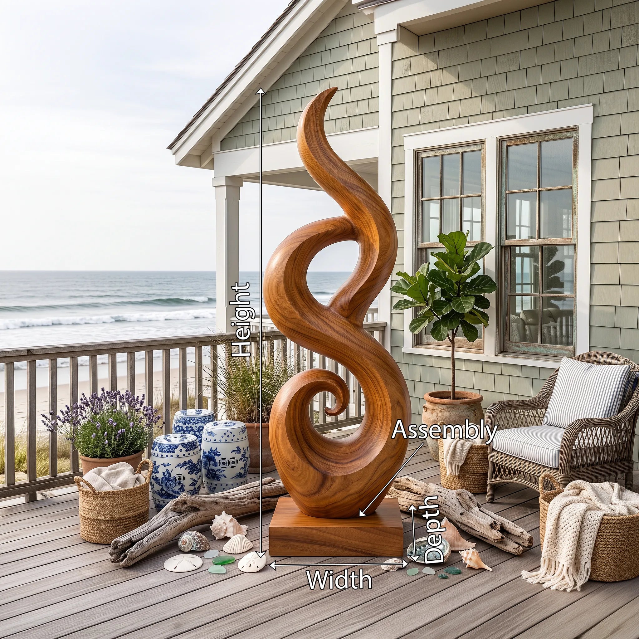 Abstract Wooden Sculpture For Coastal Beach House Decor