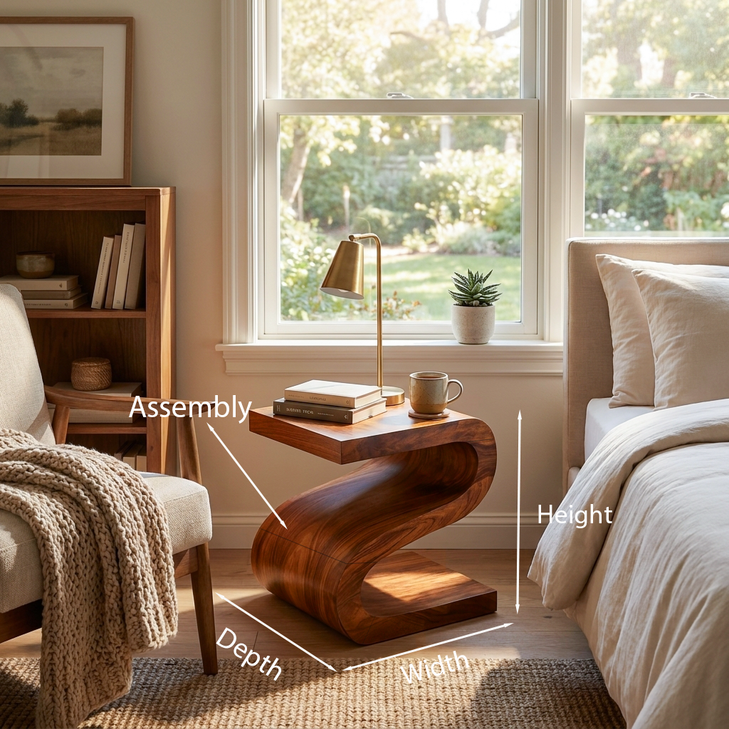 Artistic Wooden Nightstand With Undulating Shape For Bedroom