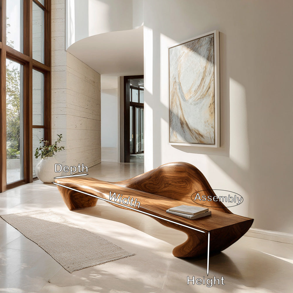 Contemporary Sculptural Bench With Raised Backrest For Entryway