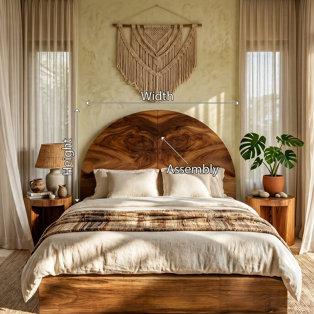 Boho Arch Wood Headboard For Neutral Earth Tone Bedroom