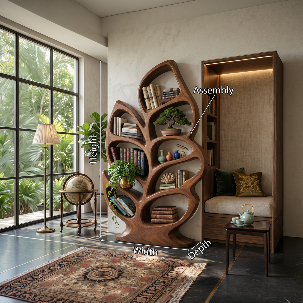 Contemporary Sculptural Bookcase For Stylish Entryway Interior