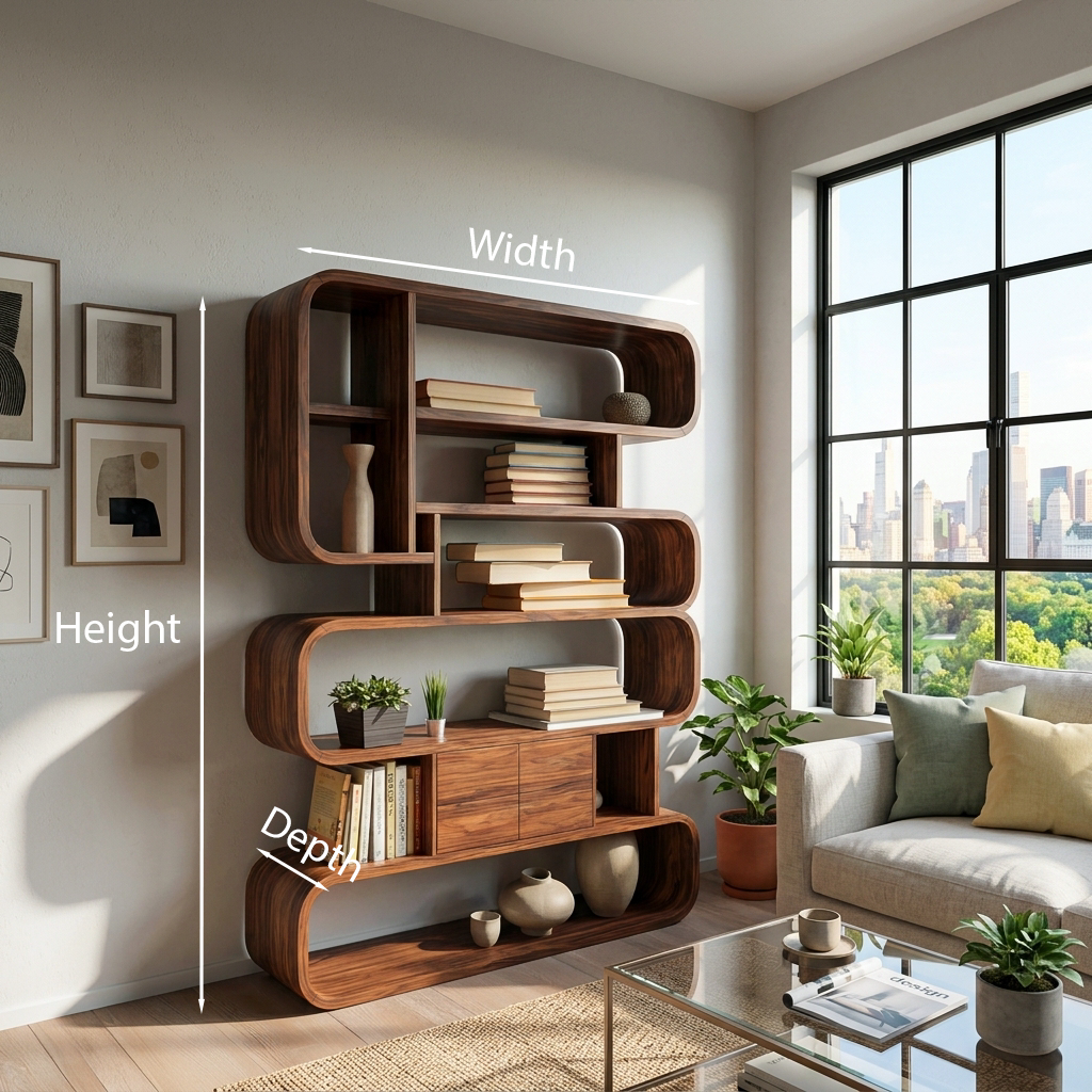 Contemporary Natural Wood Bookshelf With Rounded Form For Home