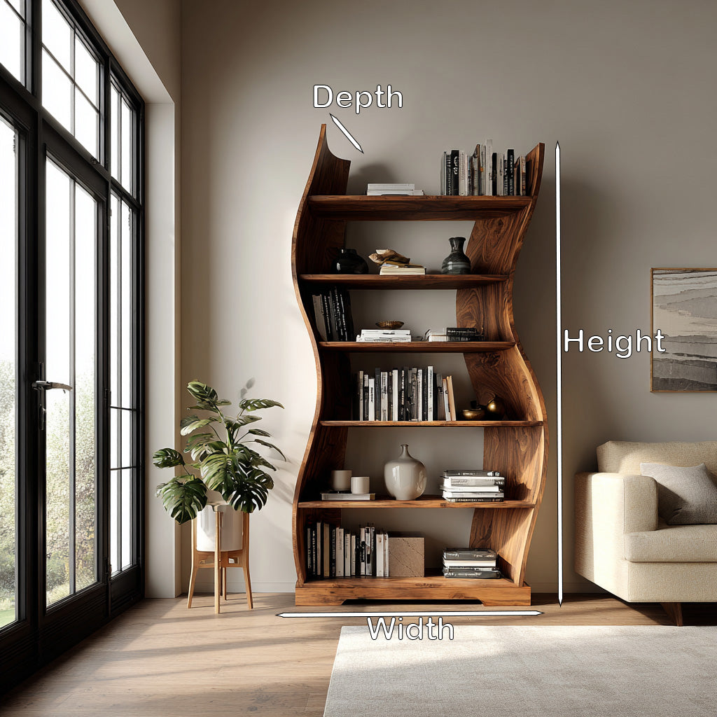 Contemporary Flowing Wooden Bookshelf For Living Room