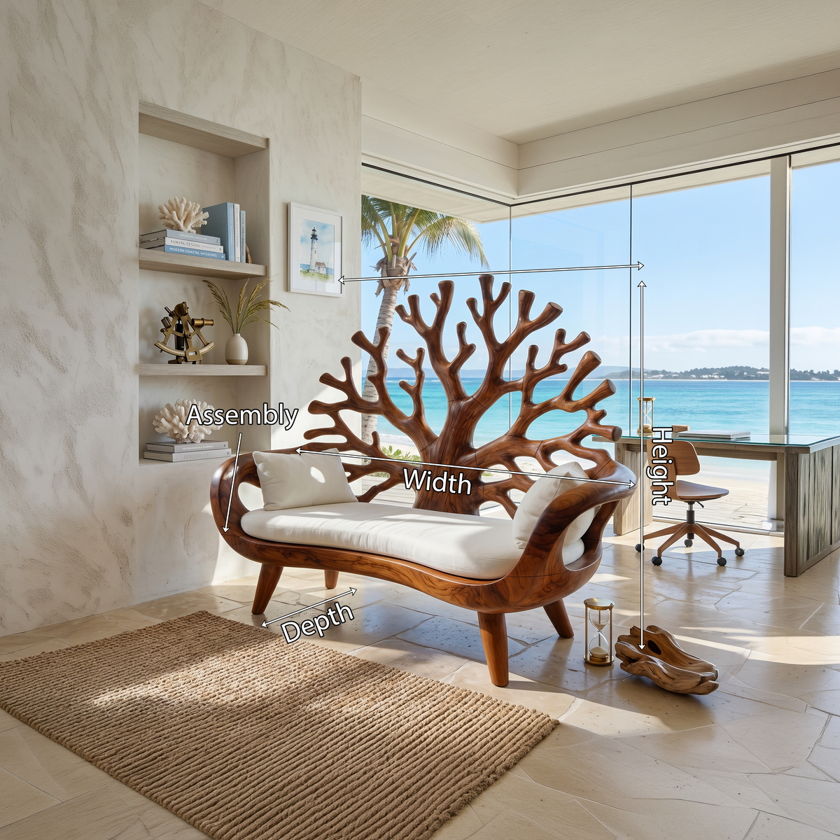 Contemporary Coral Branch Carved Bench For Sunroom Interior Area