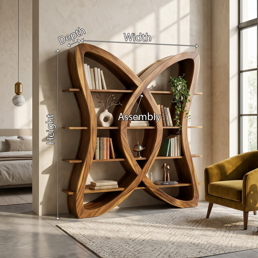 Butterfly Inspired Wooden Bookcase In Organic Style