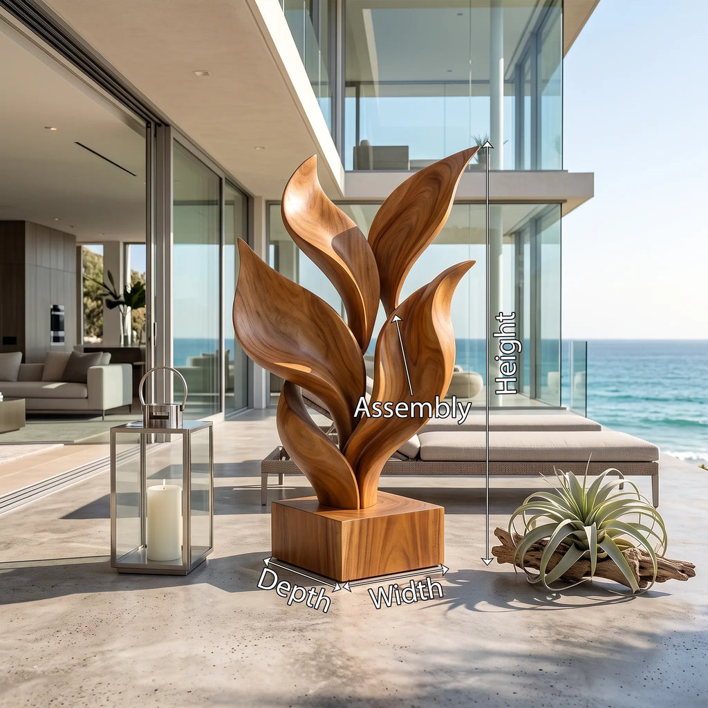 Coastal Botanical Wooden Sculpture For Luxury Beach House Decor