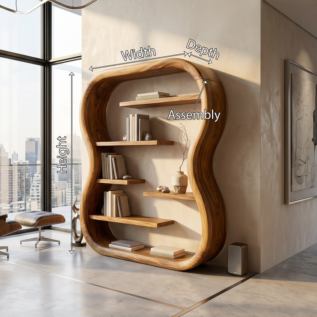 Contemporary Organic Bookshelf With Curved Frame