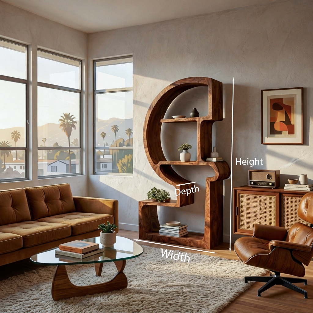 Artistic Wooden Bookshelf With Unique Curved Structure For Home