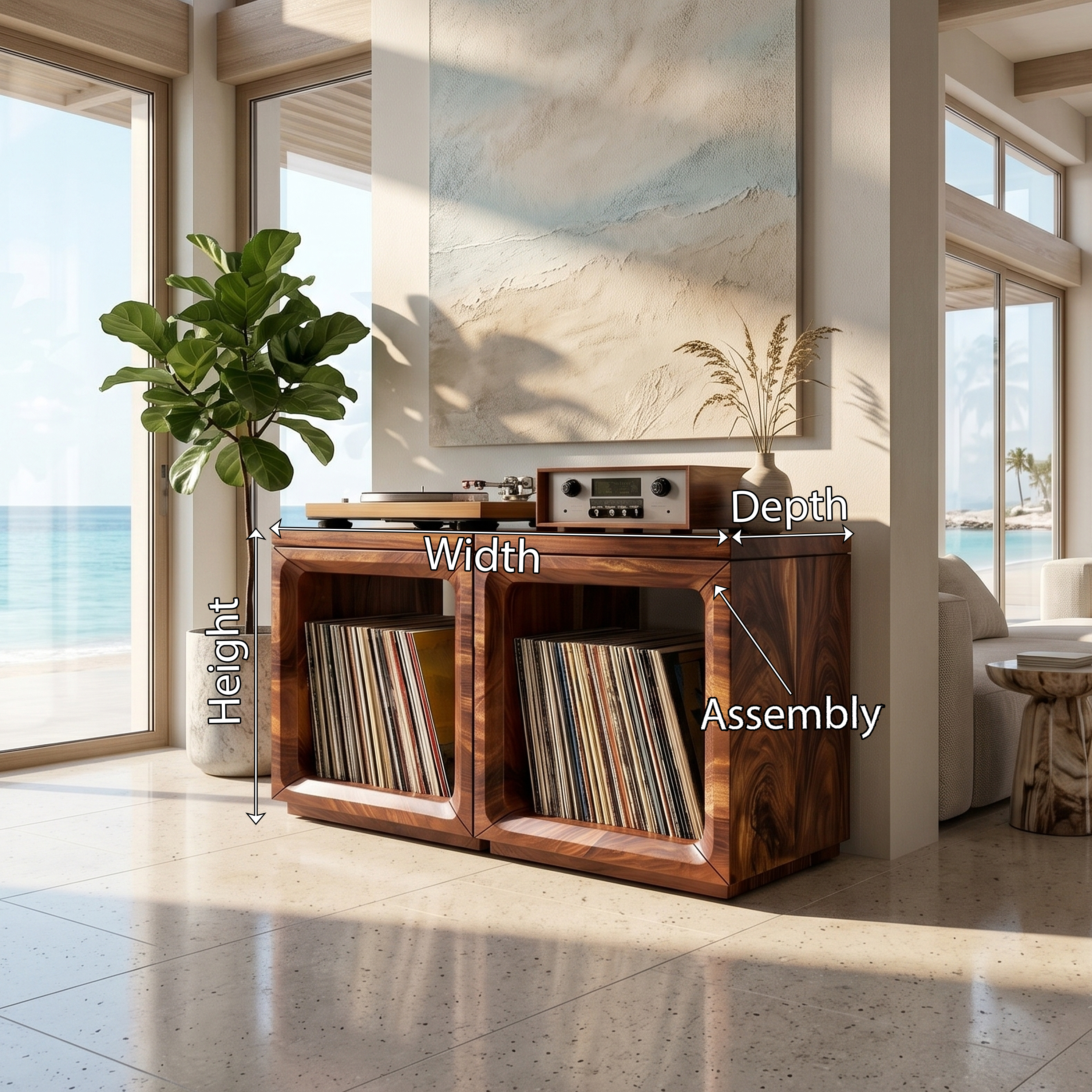 Coastal Minimalist Record Storage Cabinet Beach House