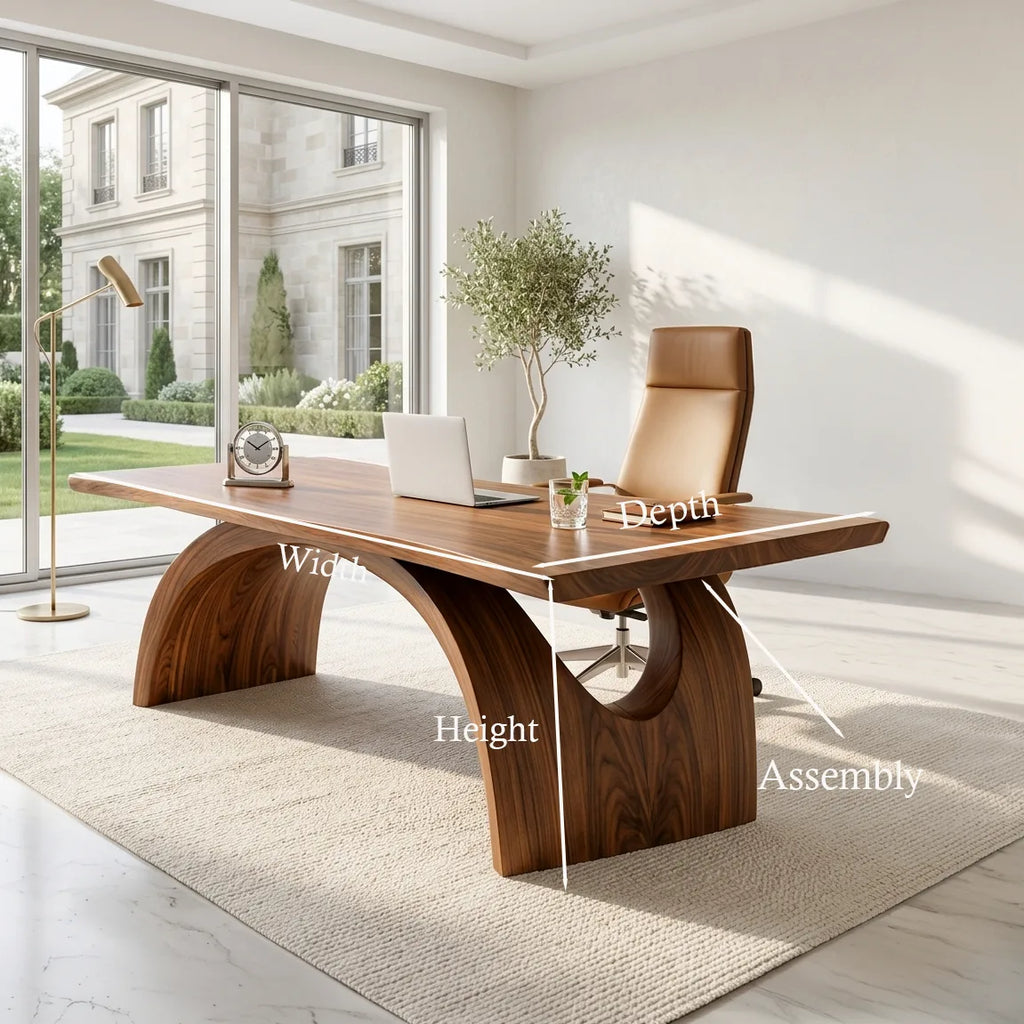 Contemporary Desk With Double Arch Sculptural Base For Home Office