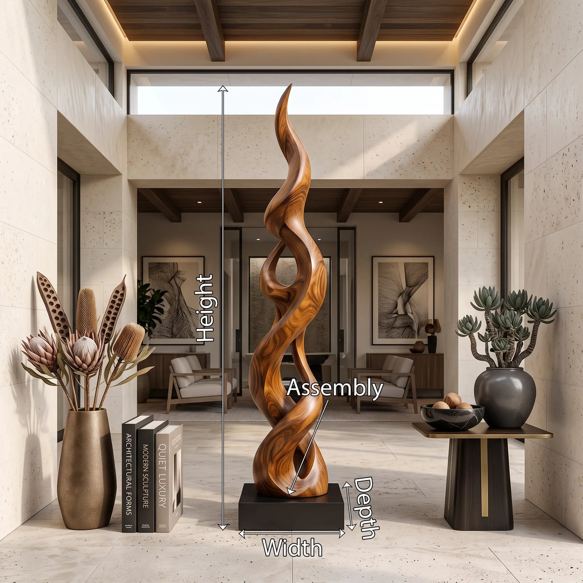 Contemporary Abstract Wood Sculpture For Modern Entryway Home Decor