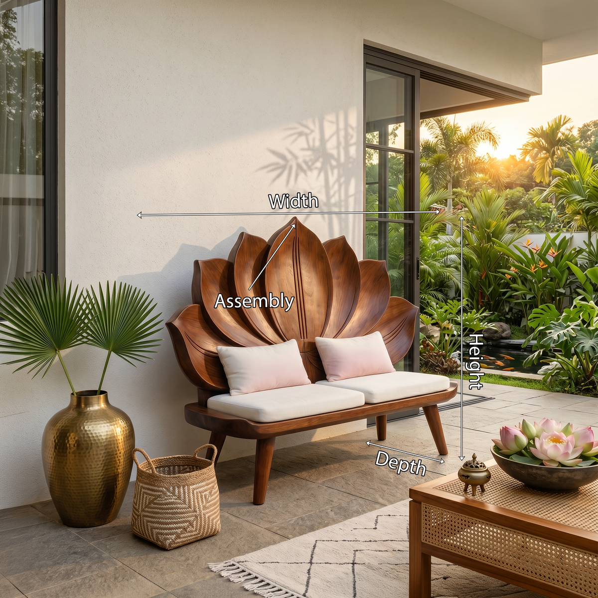 Contemporary Lotus Flower Back Bench For Bedroom Interior Space