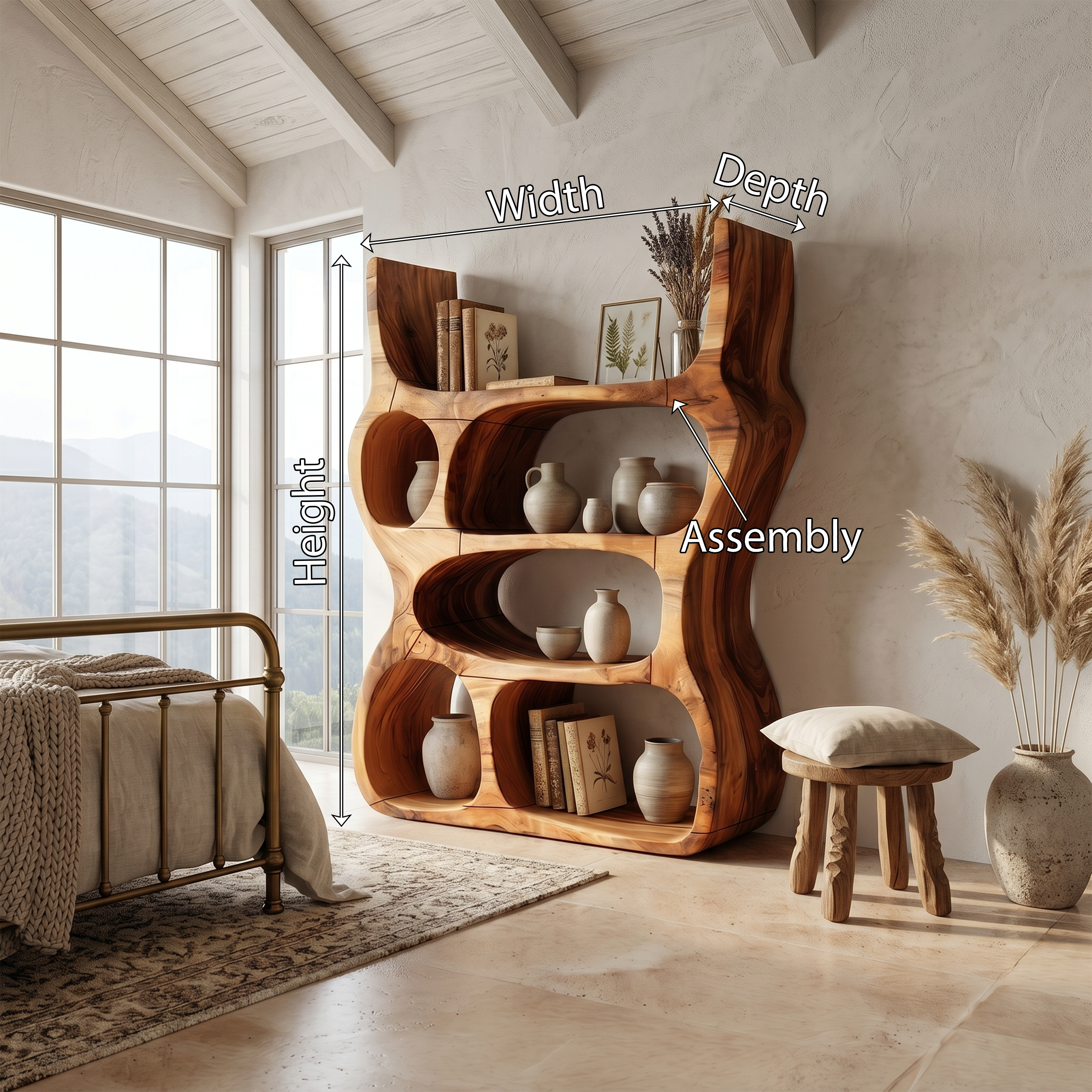 Artisan Organic Wooden Display Shelf For Cozy Interiors