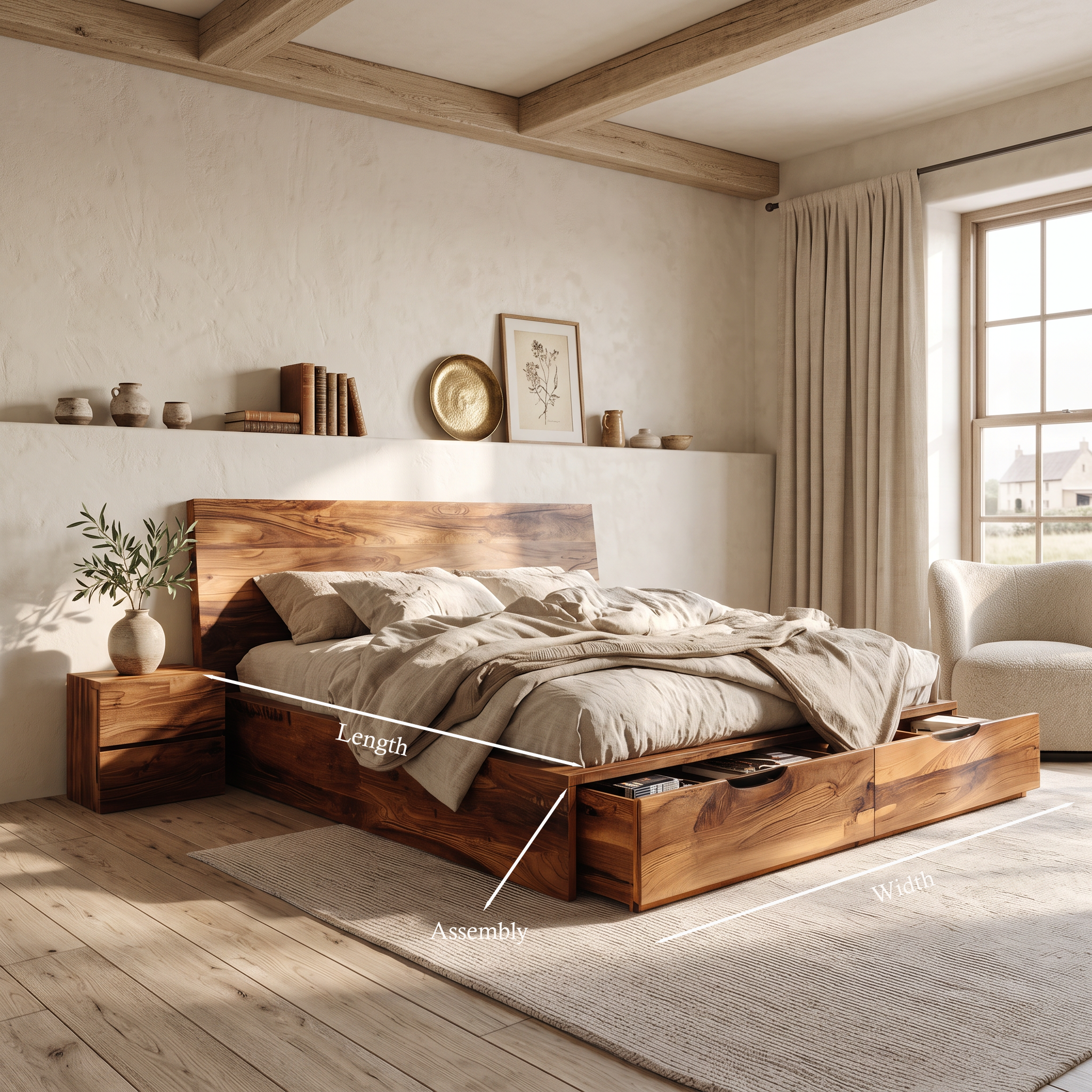 Contemporary Bed And Built-In Drawers For Bedroom