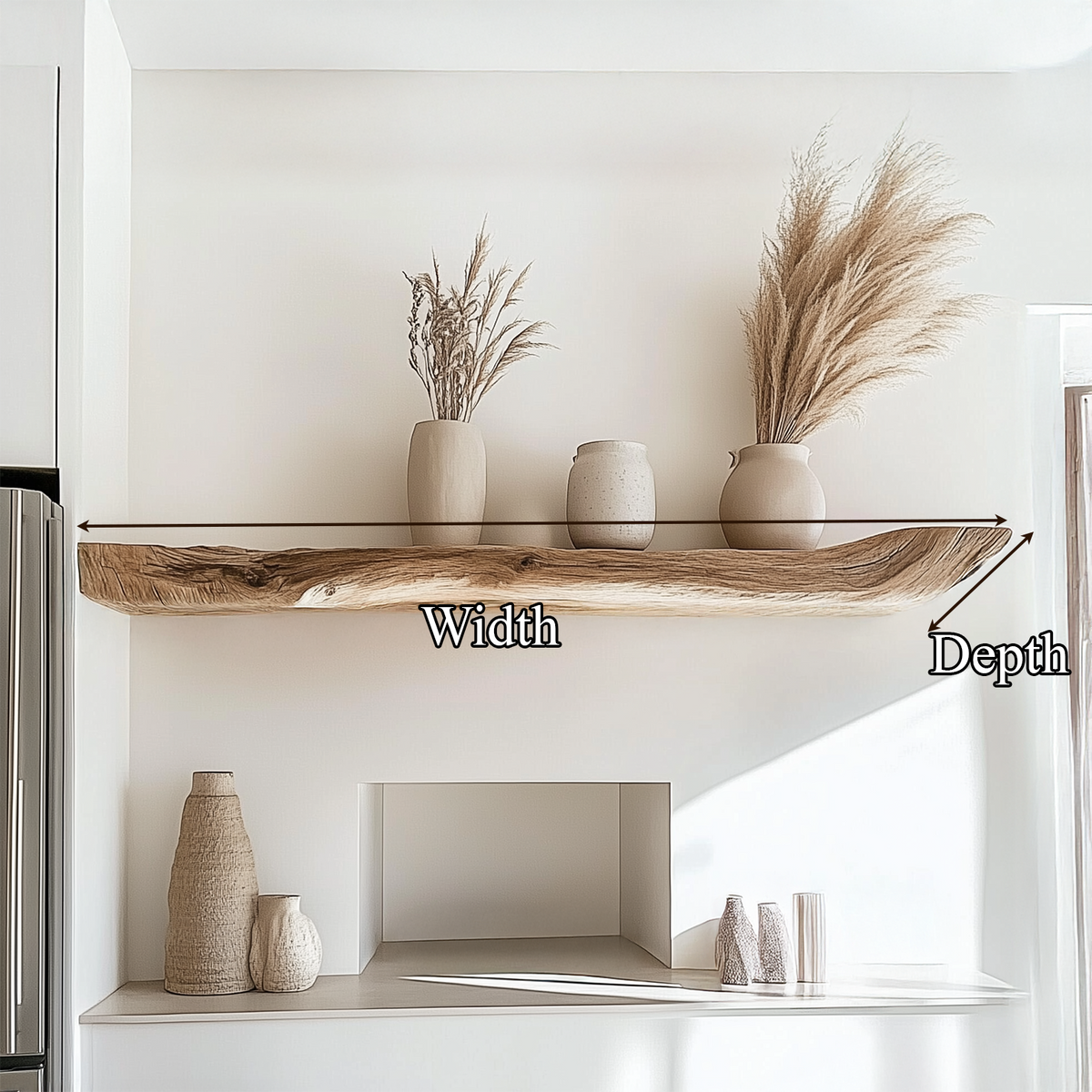 Boho Kitchen Floating Shelf Natural Edge Wooden Shelf For Wall Storage - view 7