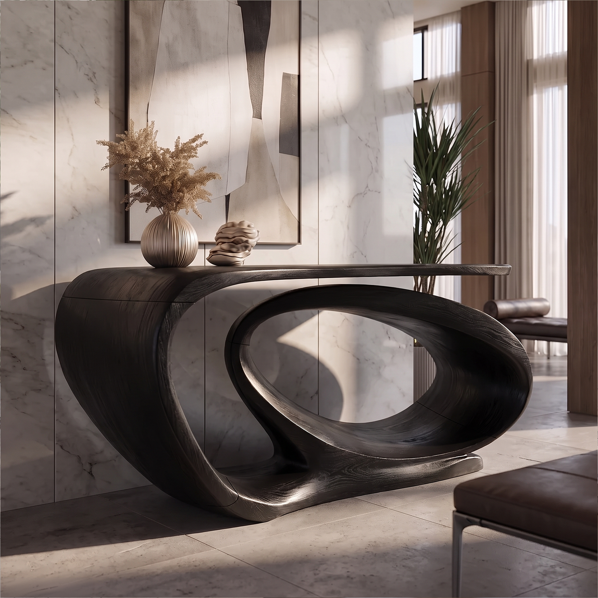 Console Table Sculptural Open Loop Base For Entryway Foyer Hallway - view 4