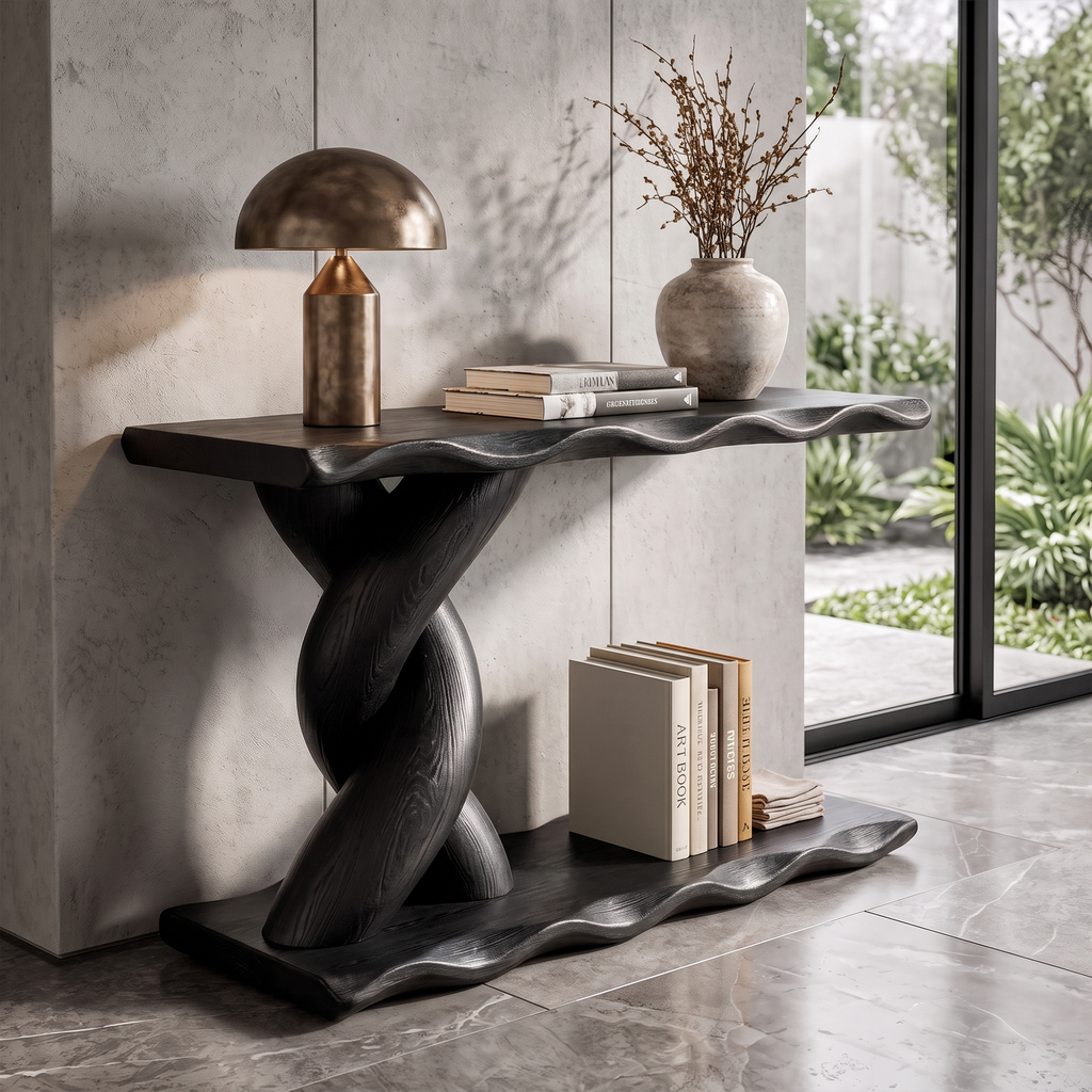 Contemporary Console Table With Spiral Base And Lower Display Shelf For Living Room - view 4