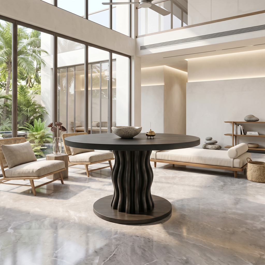 Contemporary Round Entryway Table With Wavy Vertical Form For Foyer And Living Room - view 4