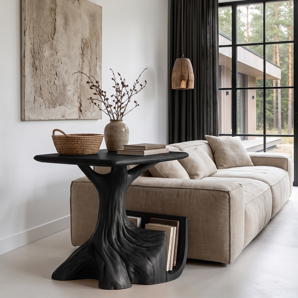 Contemporary Sculptural Side Table With Tree Inspired Base For Living Room - view 4