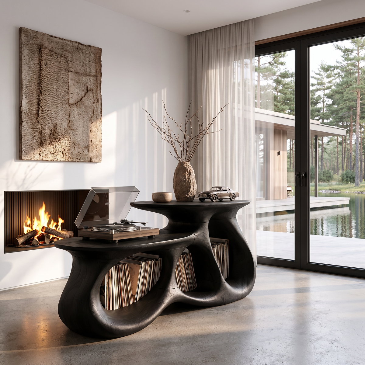 Contemporary Vinyl Record Cabinet With Interlocking Curved Forms For Living Room - view 4