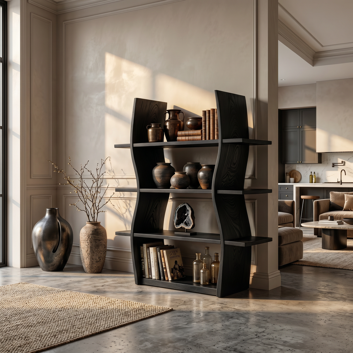 Elegant Wooden Storage Shelf In Wave Design - view 4