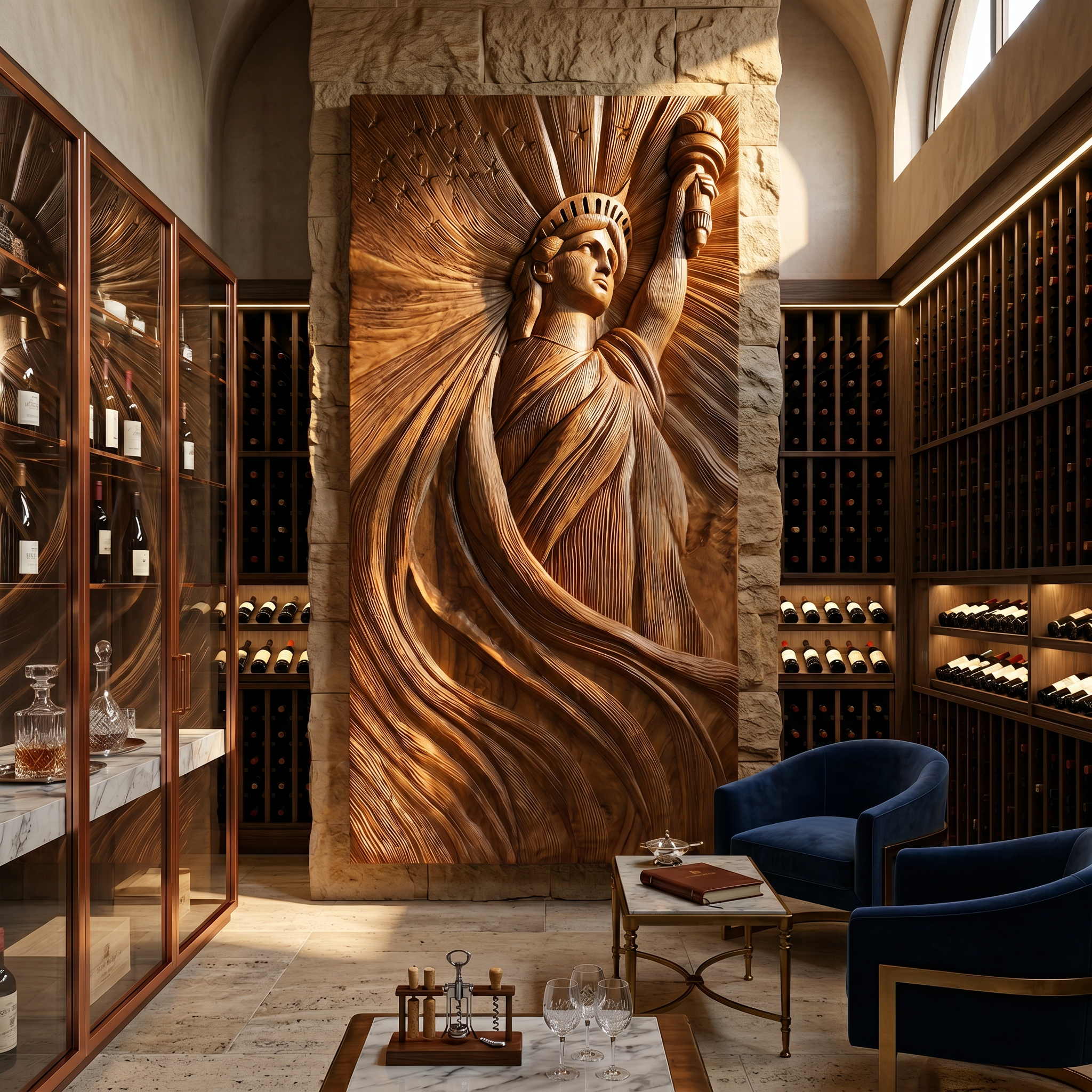 Coastal Modern Liberty Statue Wood Wall Art Luxury Villa Bedroom