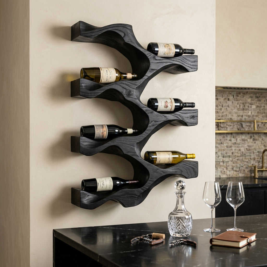Artistic Natural Wood Wine Rack For Modern Kitchen Wall Decor