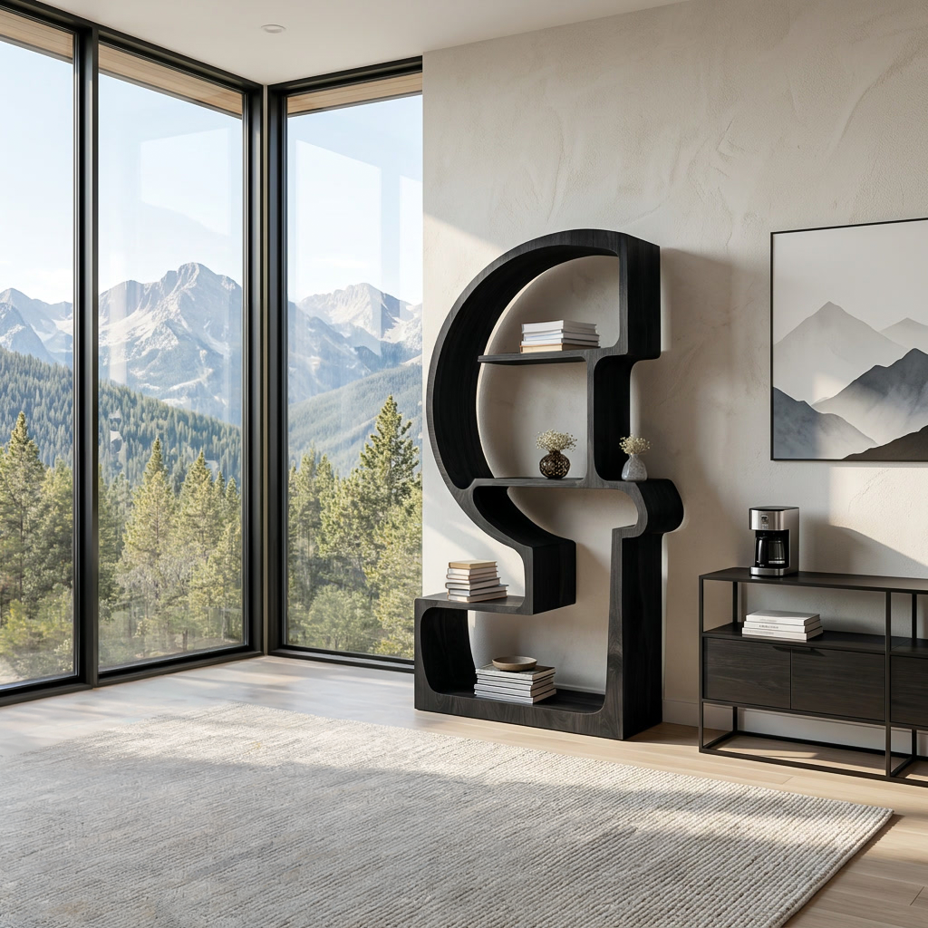 Artistic Wooden Bookshelf With Unique Curved Structure For Home
