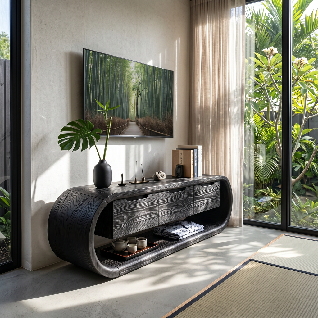 Coastal Greek Island TV Stand For Santorini Style Living Room
