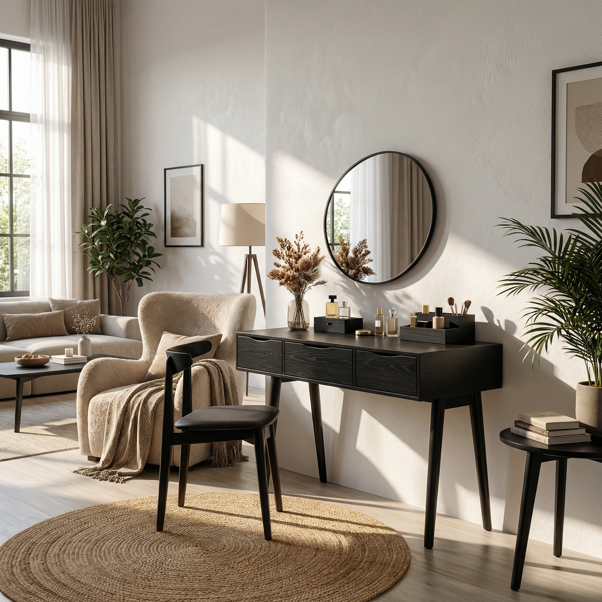 Boho Vanity Table Studio Apartment Makeup Area Dressing Space