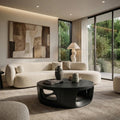 Contemporary Round Coffee Table With Open Cut Base For Living