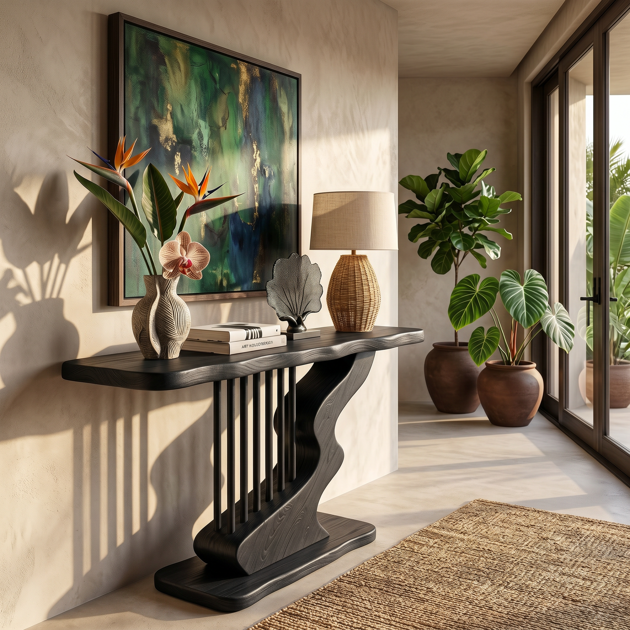 Bohemian Curved Base Console Table Cozy Entryway