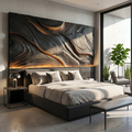 Abstract Flowing Wood Headboard For Luxury Coastal Villa Bedroom