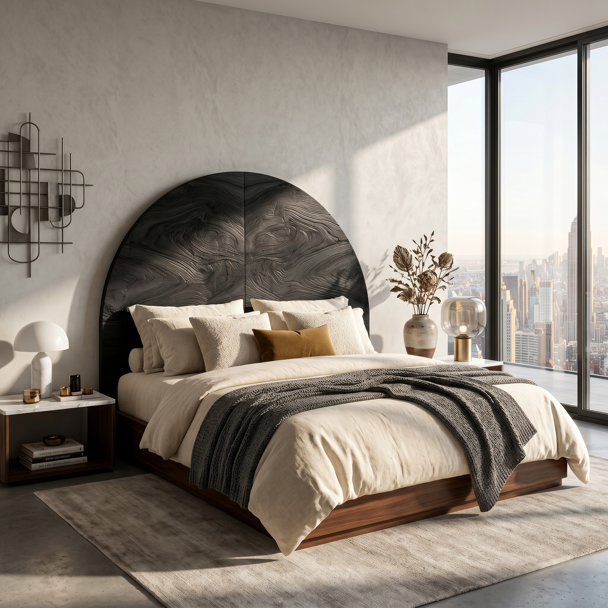 Boho Arch Wood Headboard For Neutral Earth Tone Bedroom