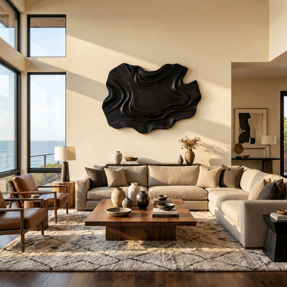 Abstract Wooden Wave Wall Art For Contemporary Living Room