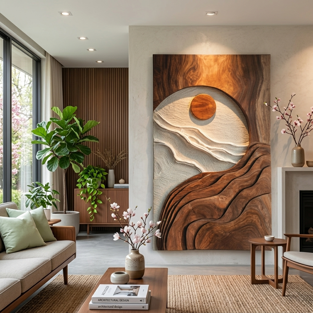 Contemporary Natural Wood Wave Wall Art For Interior Decor