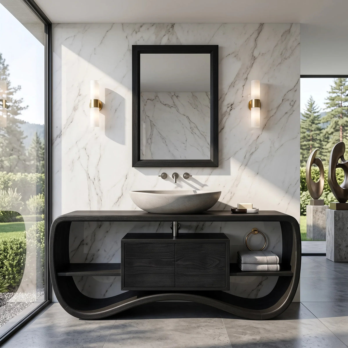 Contemporary Sculptural Open Frame Bathroom Vanity For Master Bathroom