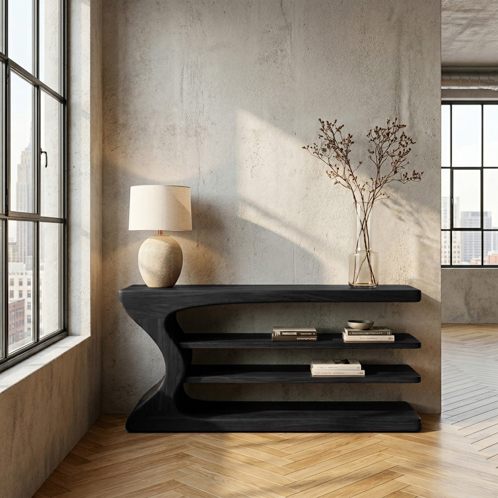 Artistic Natural Wood Console Table For Minimal Entry Interior