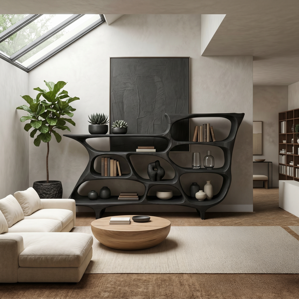Contemporary Organic Bookshelf With Open Shelves For Living Room Or Office