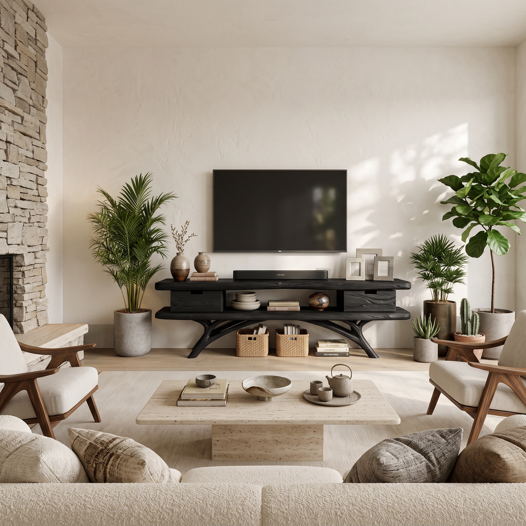 Artistic Curved TV Cabinet For Minimalist Interior Furniture
