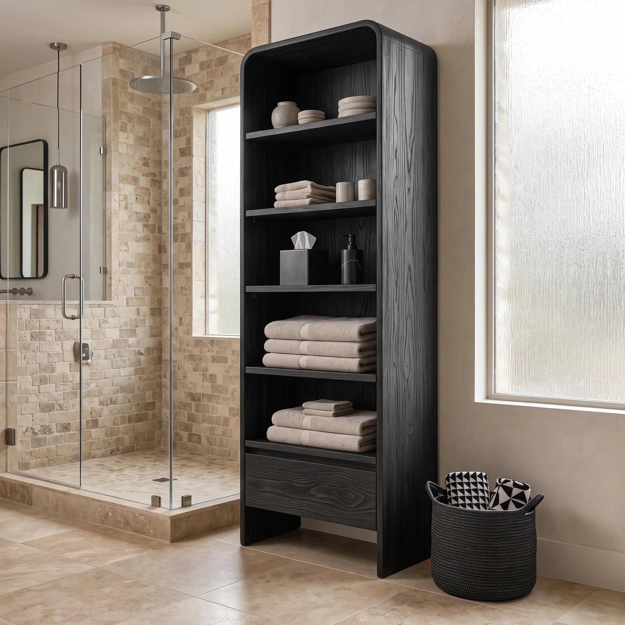 Contemporary Bathroom Cabinet With Rounded Edges For Bathroom