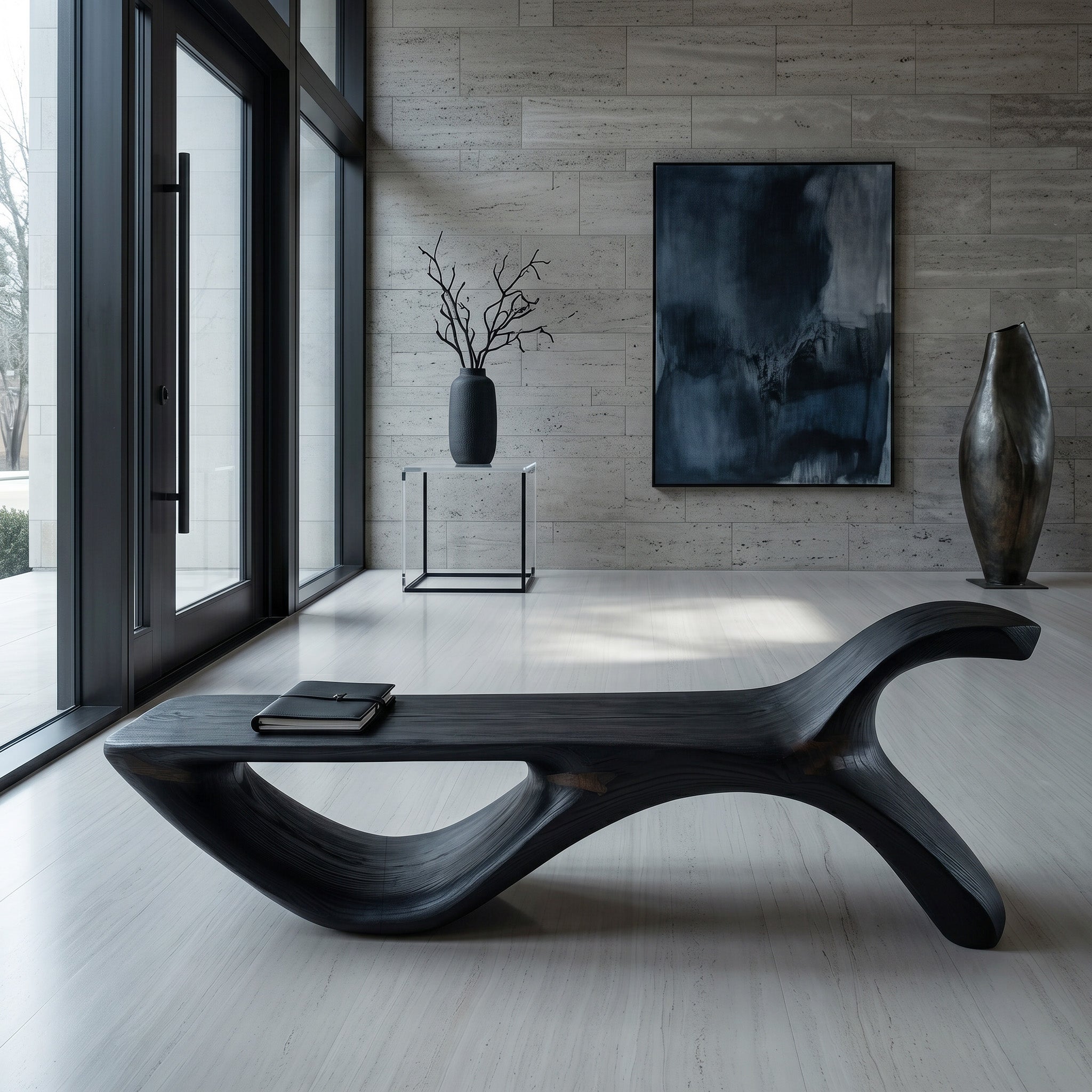 Contemporary Organic Natural Wood Bench For Hallway