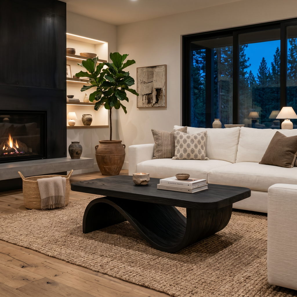 Artistic Coffee Table Curved Base Design For Living Decor