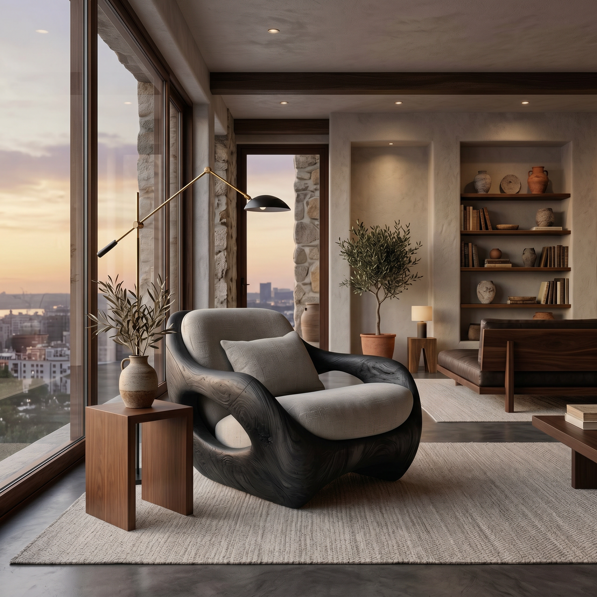Artistic Organic Lounge Seating Open Carved Frame For Living Room