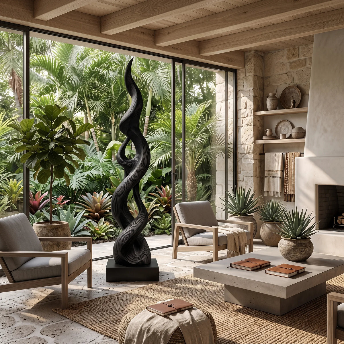 Contemporary Abstract Wood Sculpture For Modern Entryway Home Decor